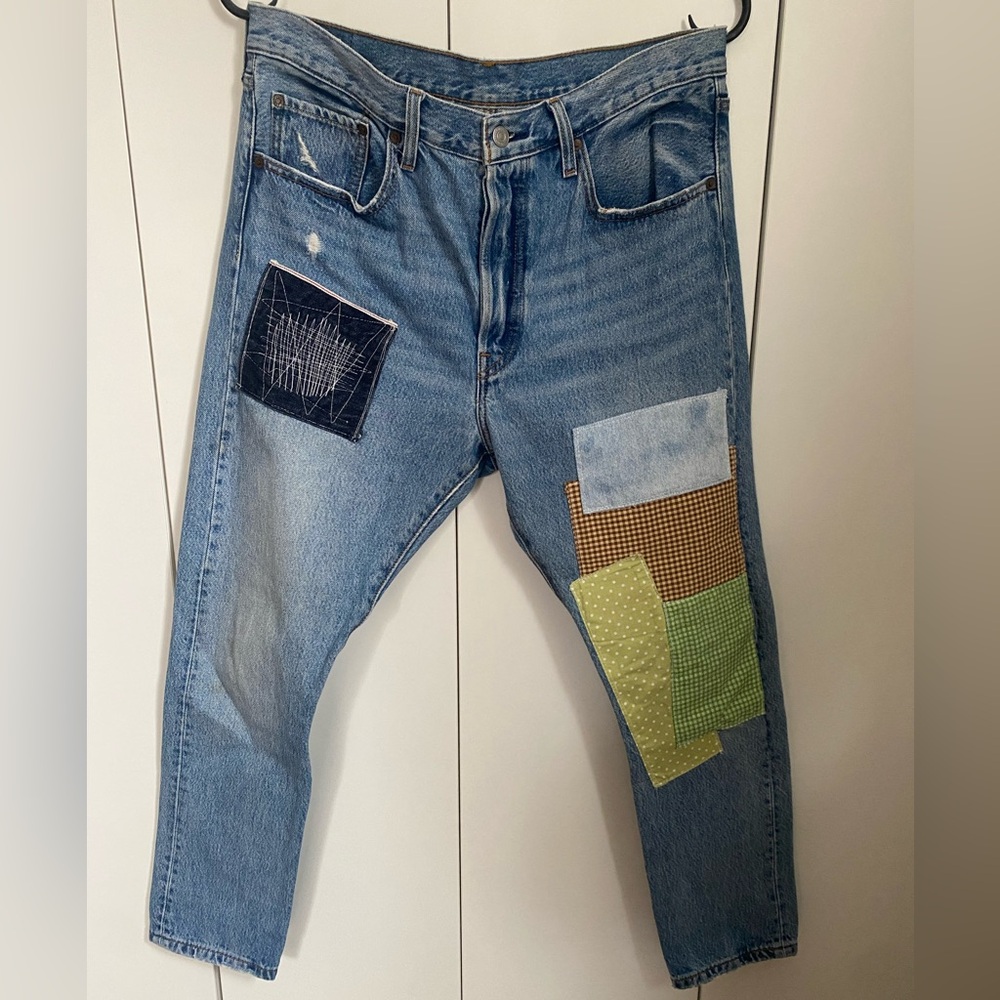 Levi’s 501 Premium Collection Blue Patchwork Jeans Size 32x28